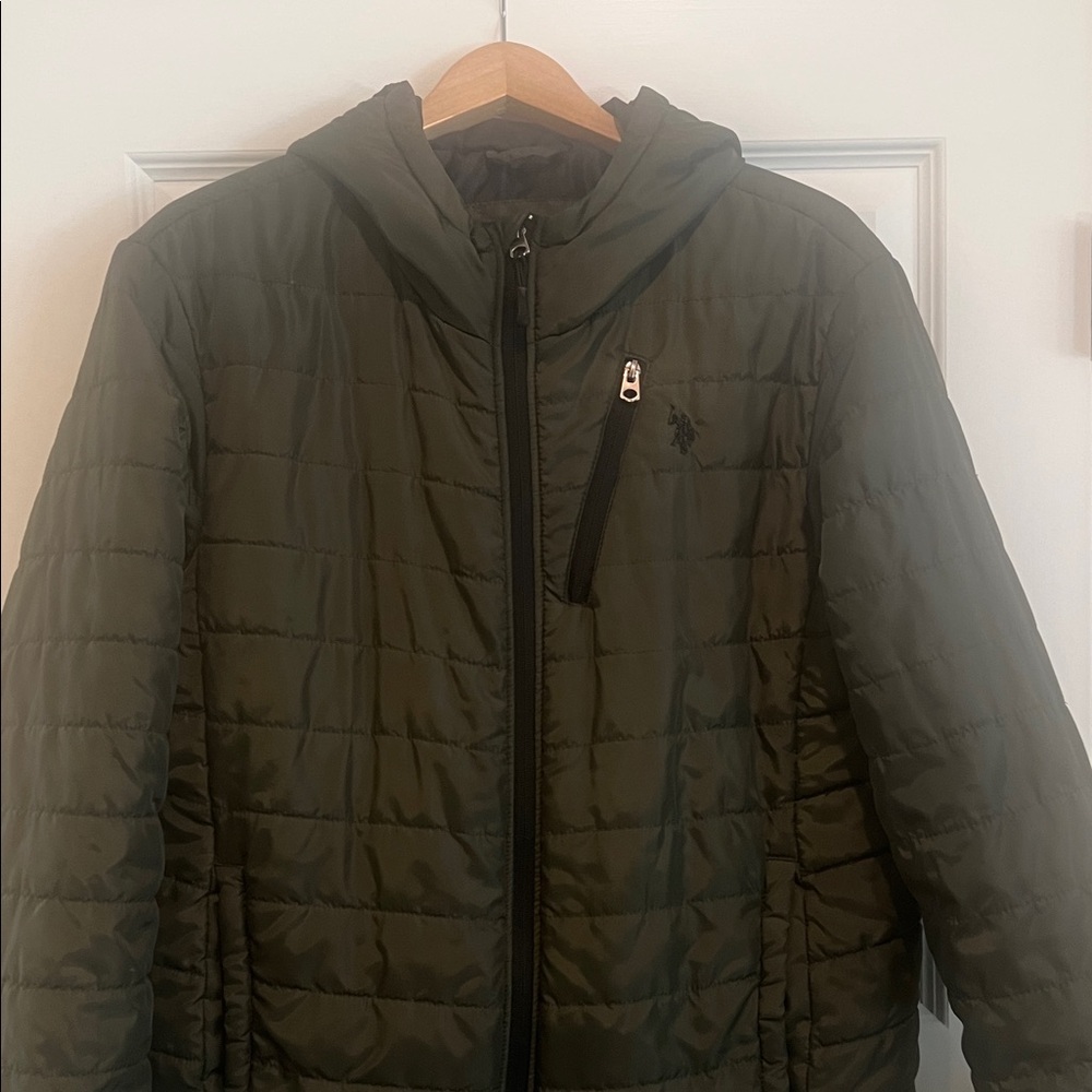 U.S. Polo Assn. Men's Hooded Quilted Jacket in Olive Green